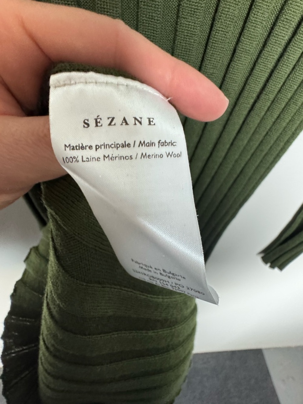 Sezane Ribbed Mock Neck Merino Wool Katrina Dress in Kaki Green - Picture 8 of 10